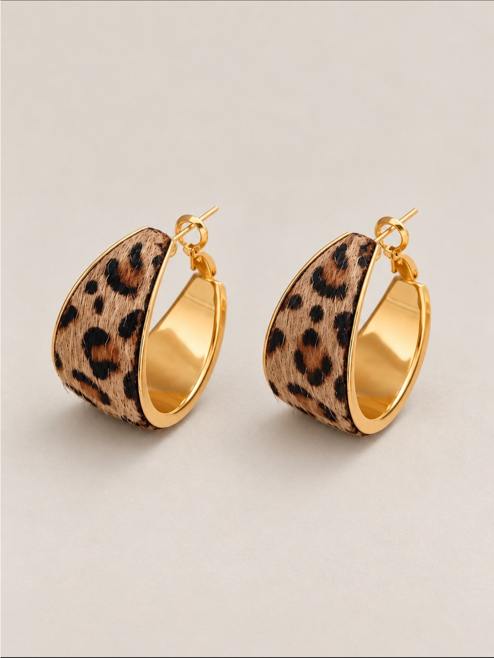 New! Leopard Animal Print Gold Tone Wide Hoop Statement Earrings NWOT